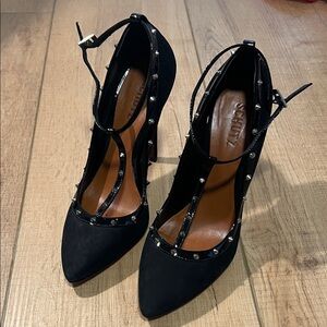 SCHUTZ Black Studded T-Strap Heels 8.5